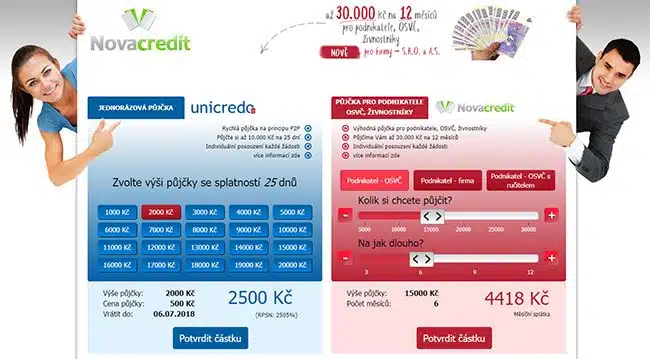 Novacredit půjčka - Tabulka splátek: půjčku do 30 000 Kč pro OSVČ